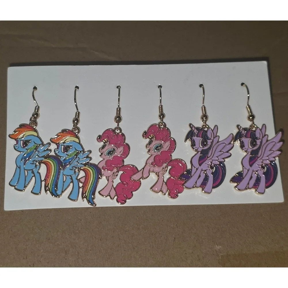 My Little Pony Keychains & Earrings SET Rainbow Dash Pinkie Pie Twilight Sparkle